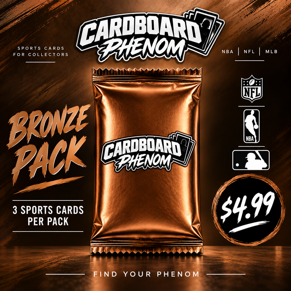 Bronze Phenom Pack – 3 Sports Cards | NFL, NBA & MLB